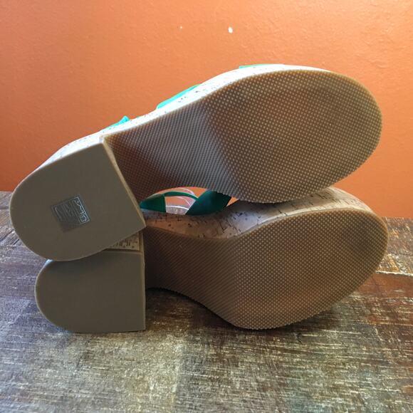 Steve Madden Palmer Platform Sandal Womens 11 Bright Green Cork Chunky Retro 70s - Picture 9 of 10